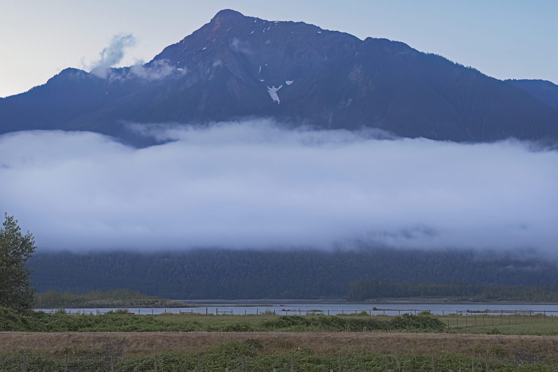 View of Mount Cheam from the Fraser River Lodge